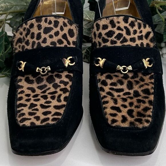 Saks Fifth Avenue Heels Women’s Size 8 AA Black Suede Animal Print Loafer Pump - Picture 2 of 15